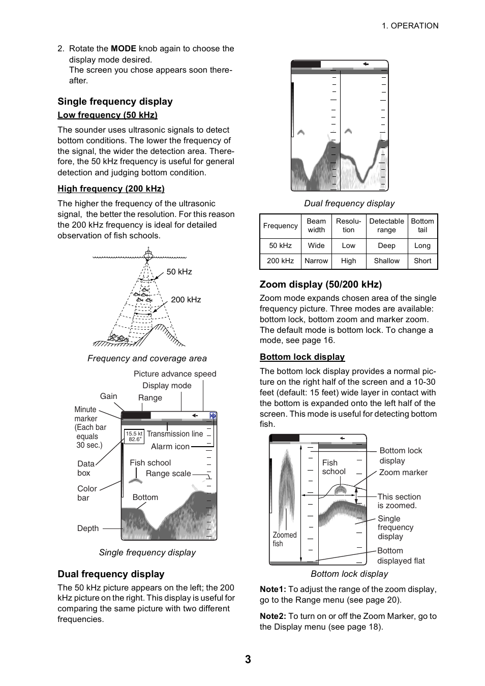 Single frequency display, Dual frequency display | Furuno Color LCD Sounder FCV-620/585 User Manual | Page 12 / 56