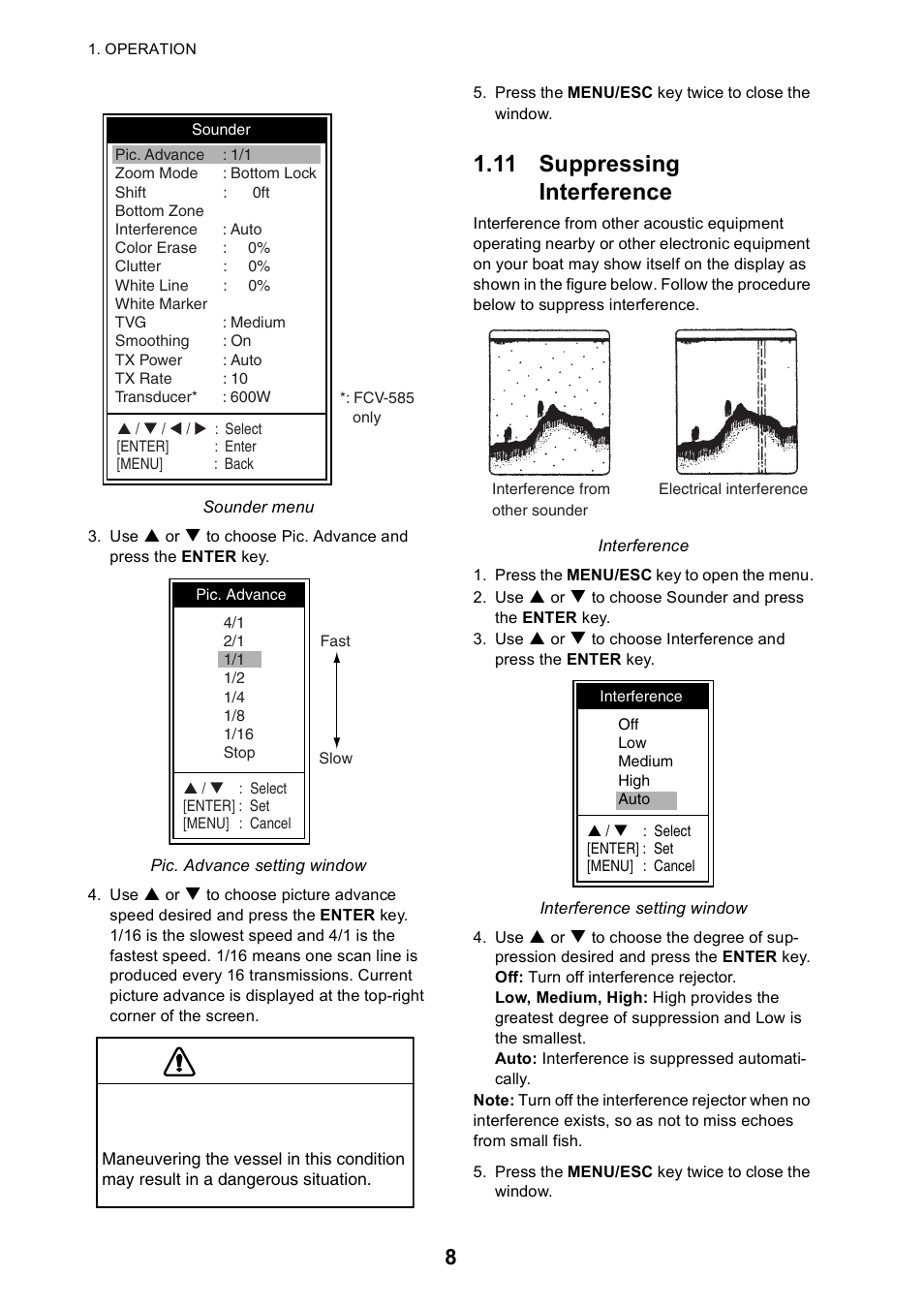11 suppressing interference, Caution | Furuno Color LCD Sounder FCV-620/585 User Manual | Page 17 / 56
