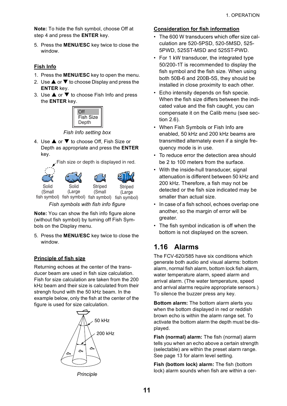 16 alarms | Furuno Color LCD Sounder FCV-620/585 User Manual | Page 20 / 56