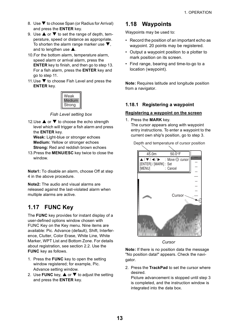 17 func key, 18 waypoints | Furuno Color LCD Sounder FCV-620/585 User Manual | Page 22 / 56