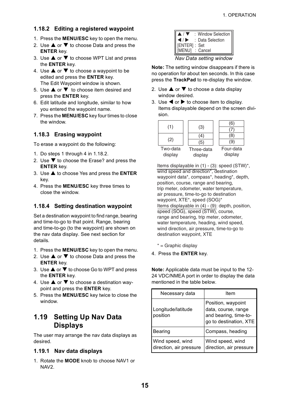 19 setting up nav data displays | Furuno Color LCD Sounder FCV-620/585 User Manual | Page 24 / 56