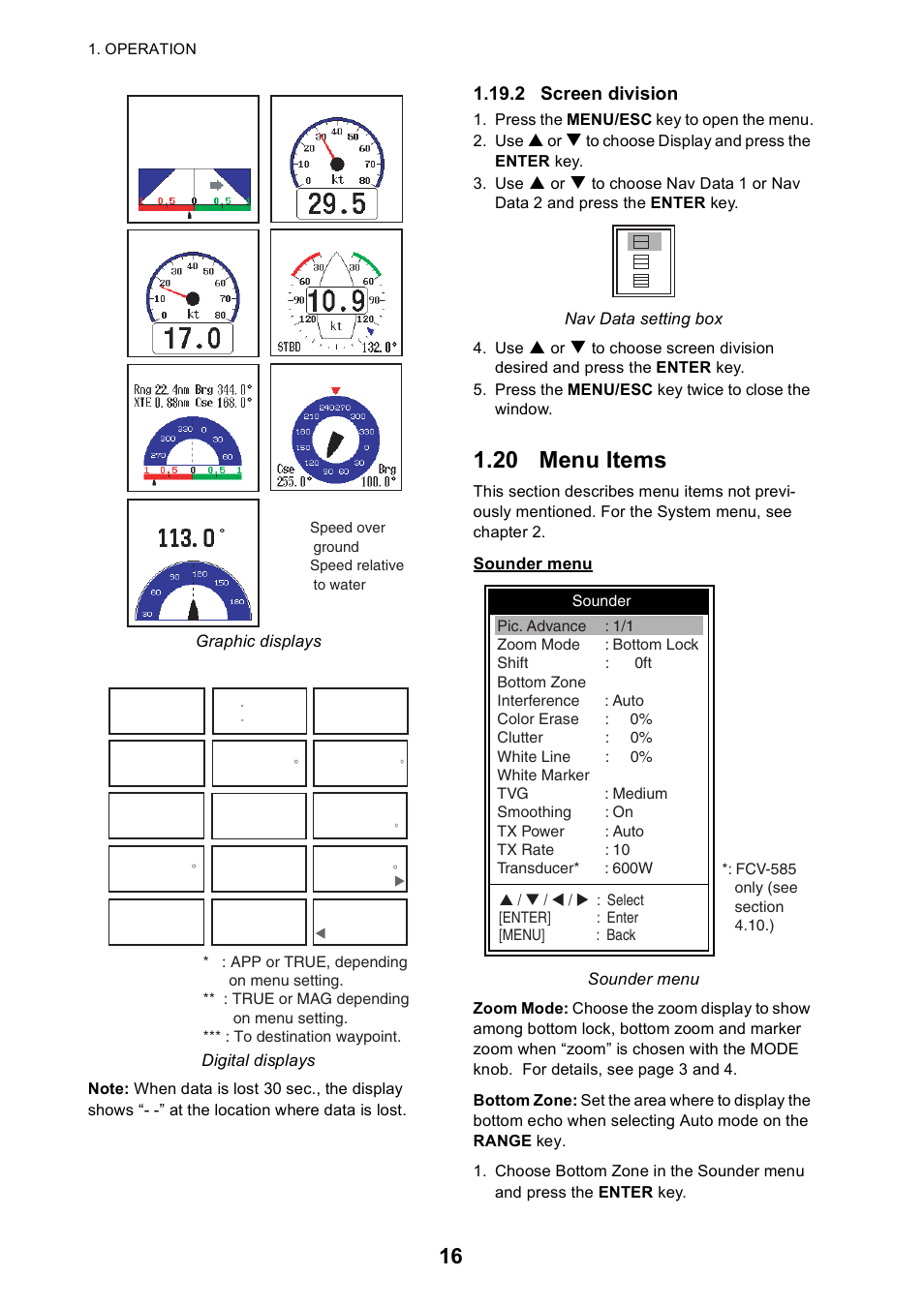 20 menu items | Furuno Color LCD Sounder FCV-620/585 User Manual | Page 25 / 56