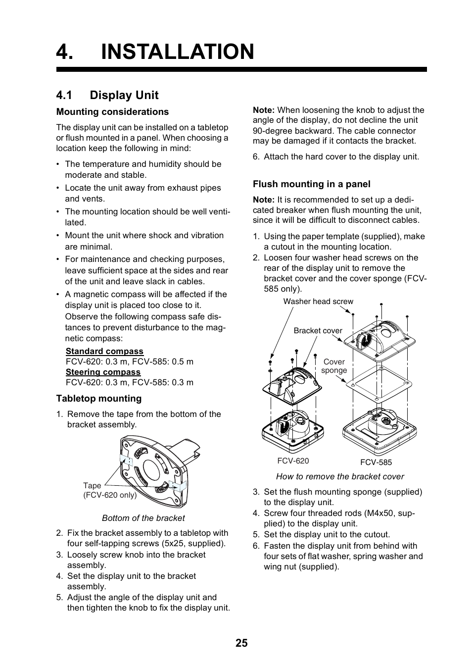 Installation, 1 display unit | Furuno Color LCD Sounder FCV-620/585 User Manual | Page 34 / 56