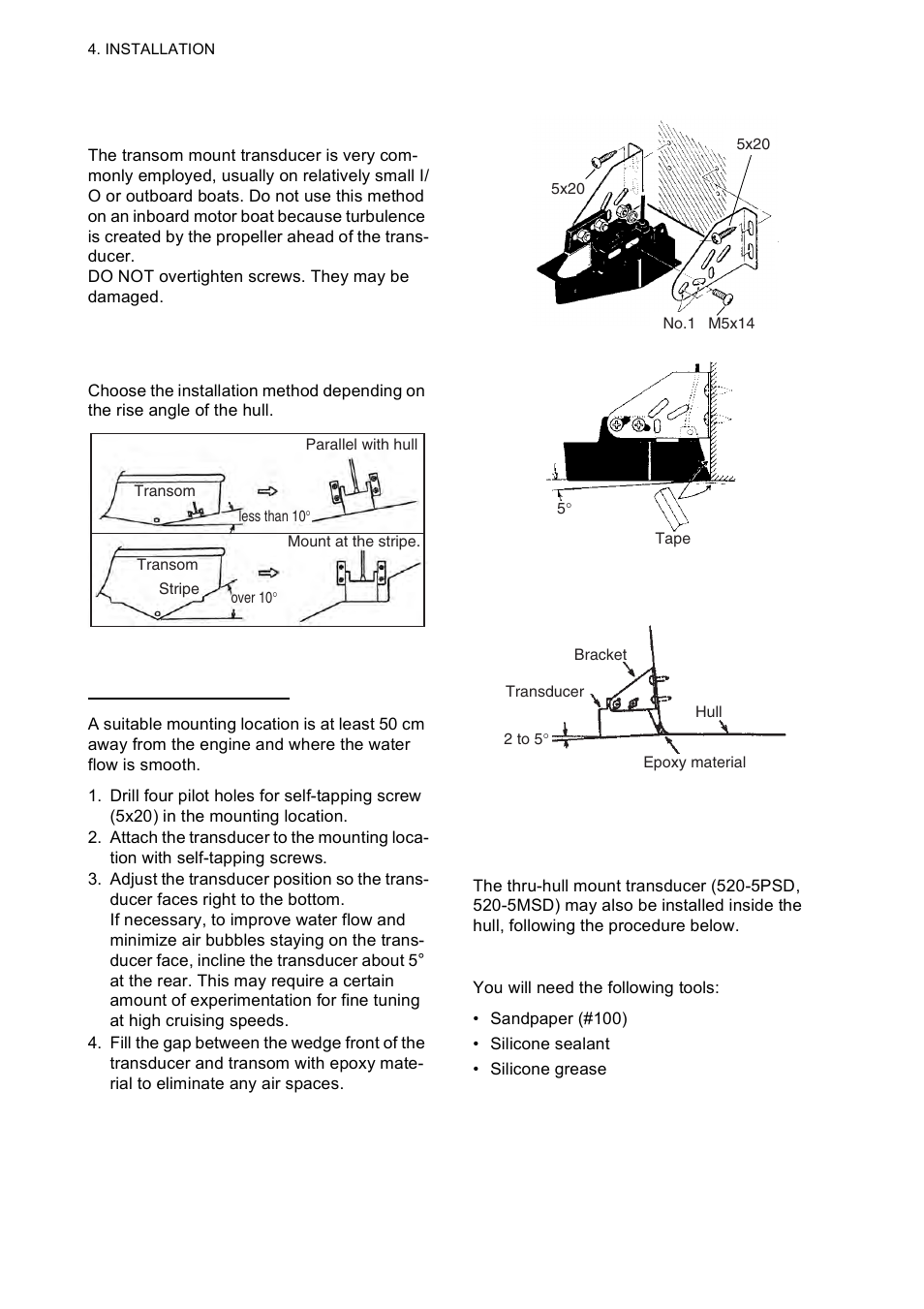 3 transom mount transducer, 4 inside-hull transducer | Furuno Color LCD Sounder FCV-620/585 User Manual | Page 37 / 56