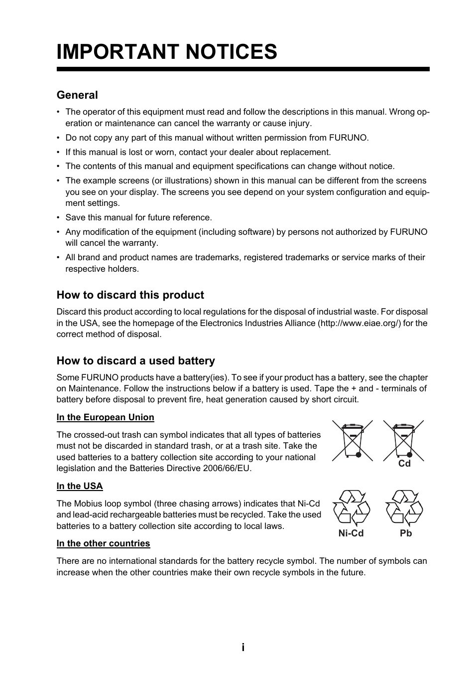 Important notice, Important notices | Furuno FCV-620 User Manual | Page 2 / 57