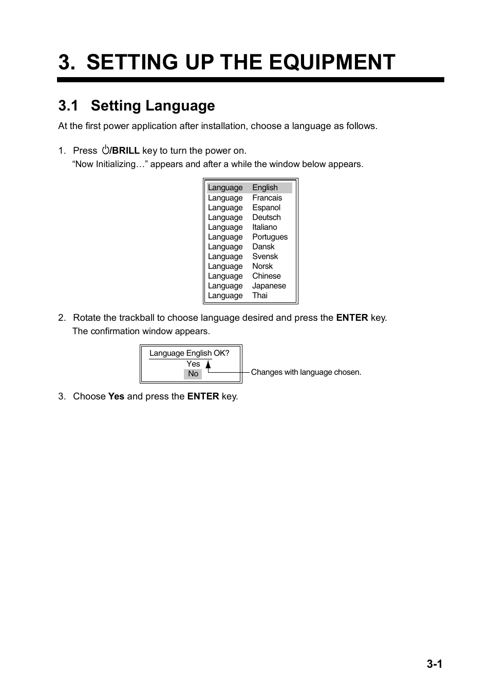 Setting up the equipment, 1 setting language | Furuno FR-8122 User Manual | Page 29 / 56