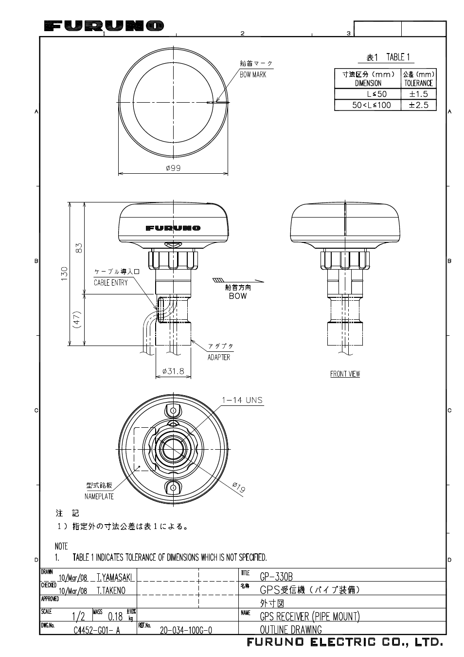 Outline drawings | Furuno GP-330B User Manual | Page 23 / 28