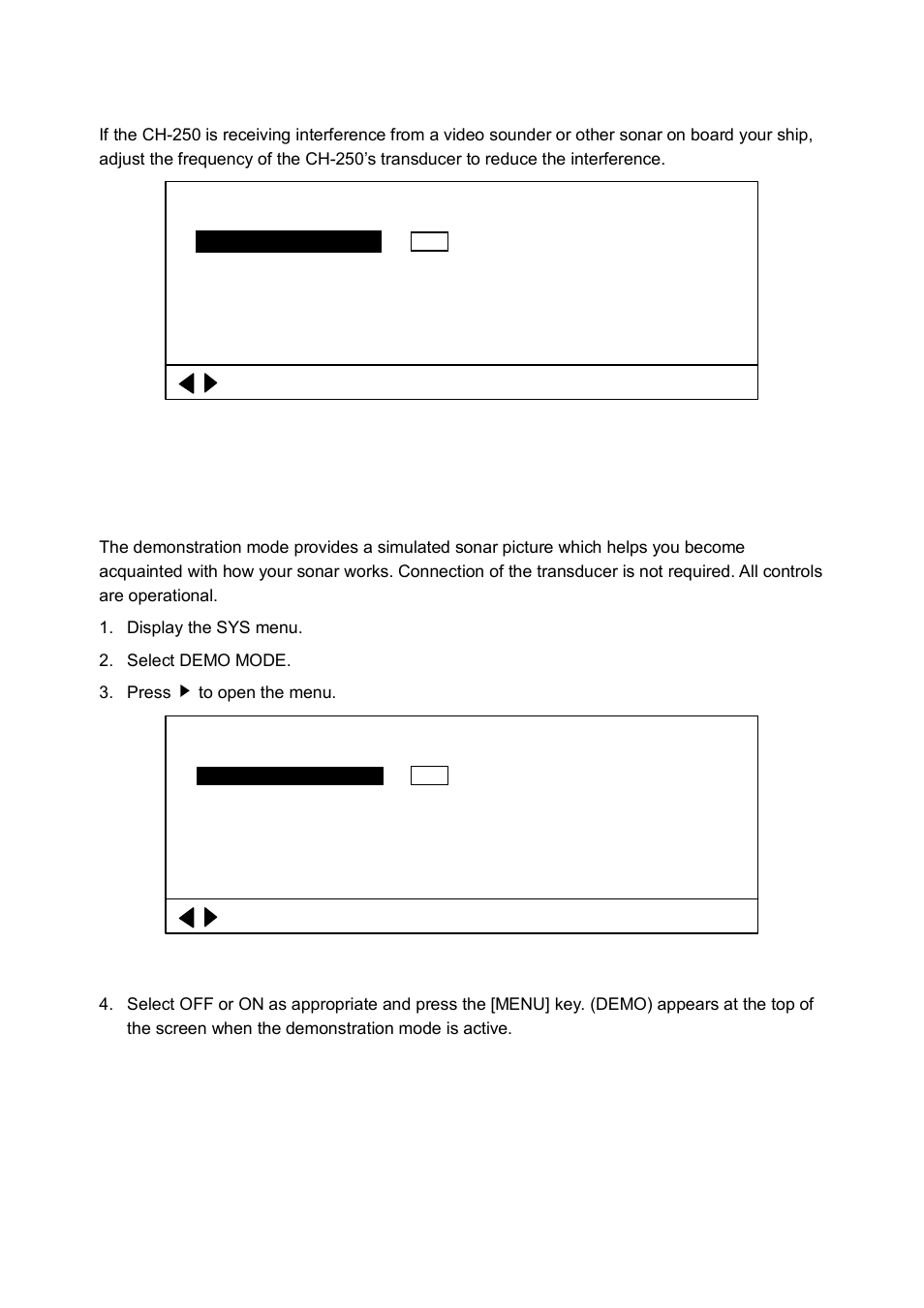 10 transducer frequency adjustment, 11 demonstration mode | Furuno CH-250 User Manual | Page 101 / 118