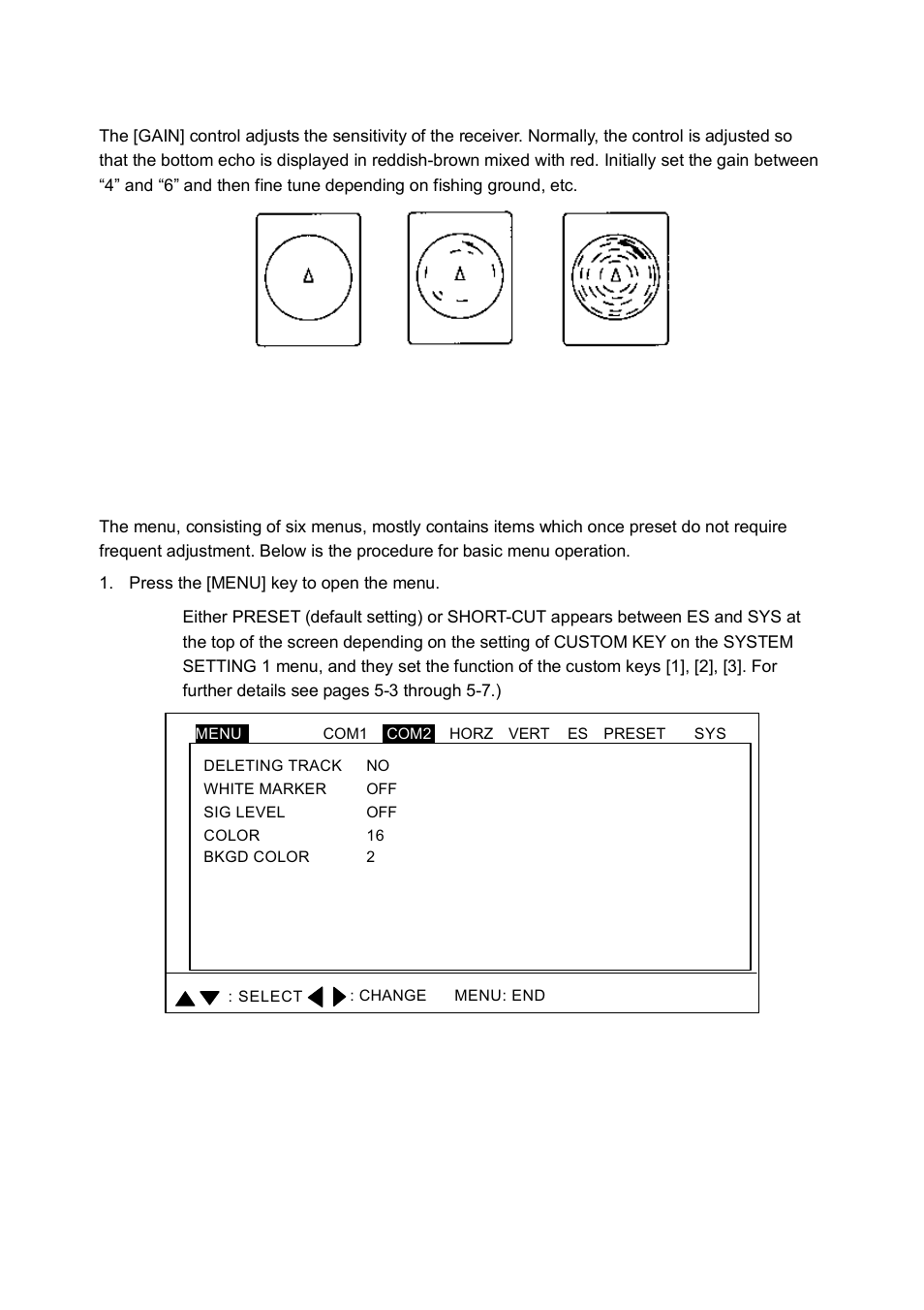7 adjusting the gain, 8 basic menu operation | Furuno CH-250 User Manual | Page 17 / 118