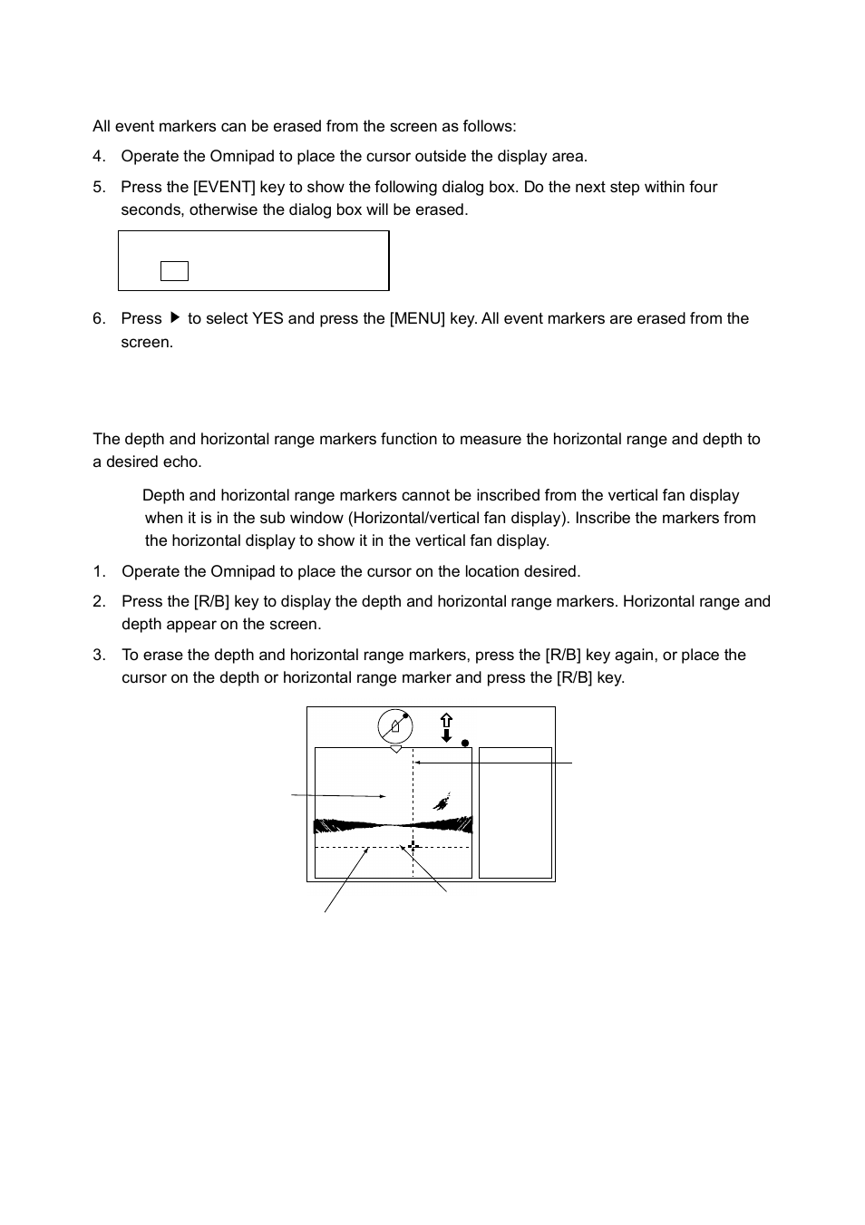 10 depth and horizontal range markers, 1 deleting all event markers | Furuno CH-250 User Manual | Page 59 / 118