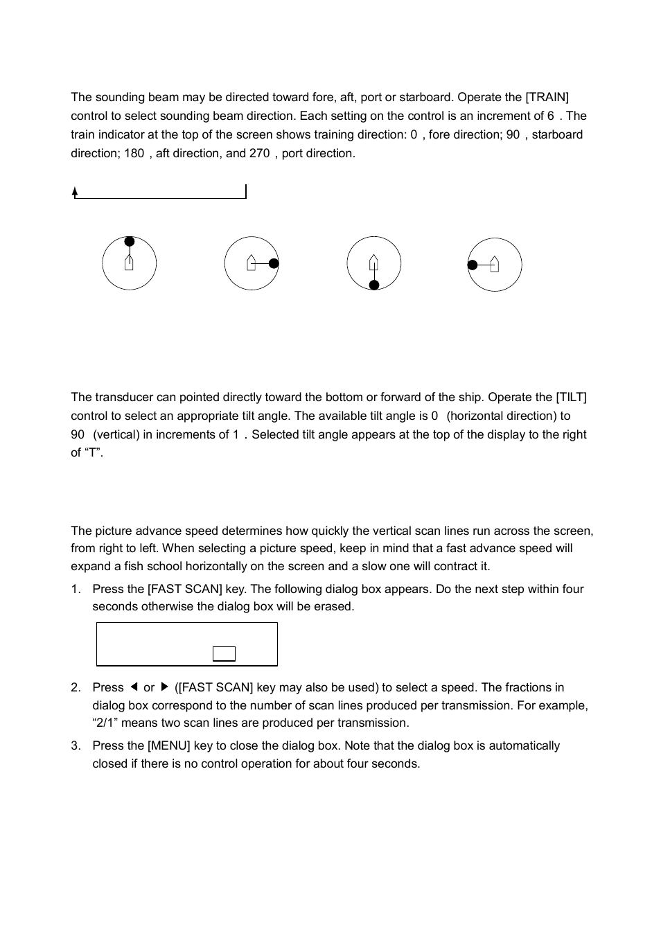 4 train direction, 5 selecting tilt angle, 6 selecting picture advance speed | Furuno CH-250 User Manual | Page 72 / 118