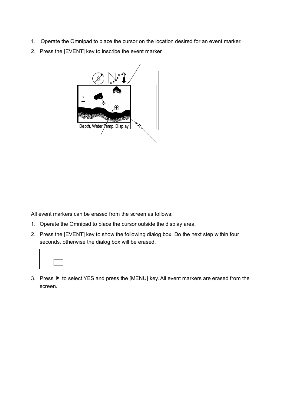 1 inscribing the event marker, 2 deleting all event markers | Furuno CH-250 User Manual | Page 74 / 118