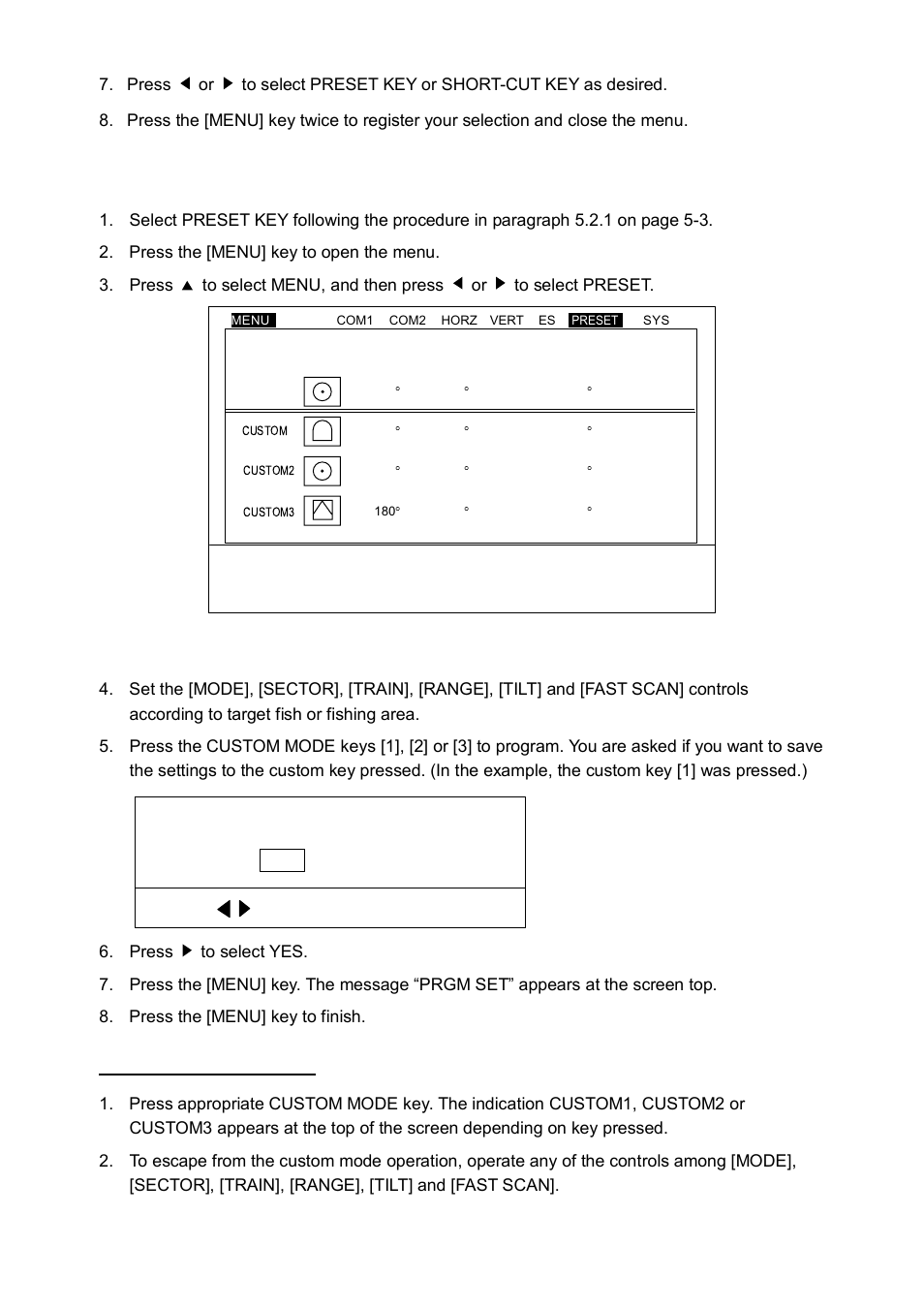 2 preset key, Activating custom mode | Furuno CH-250 User Manual | Page 86 / 118