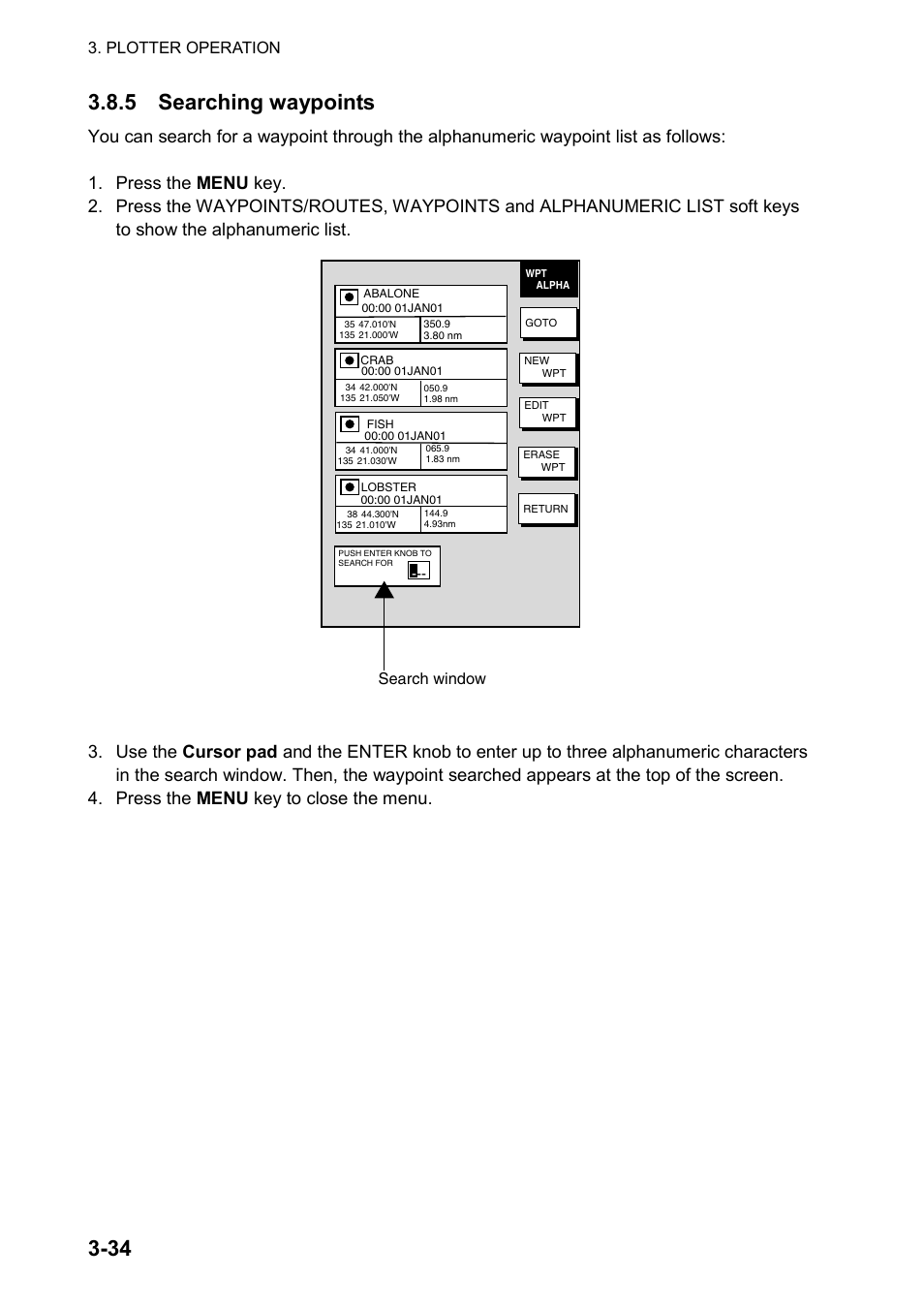 Plotter operation, Search window | Furuno color video plotter GD1720C User Manual | Page 105 / 247