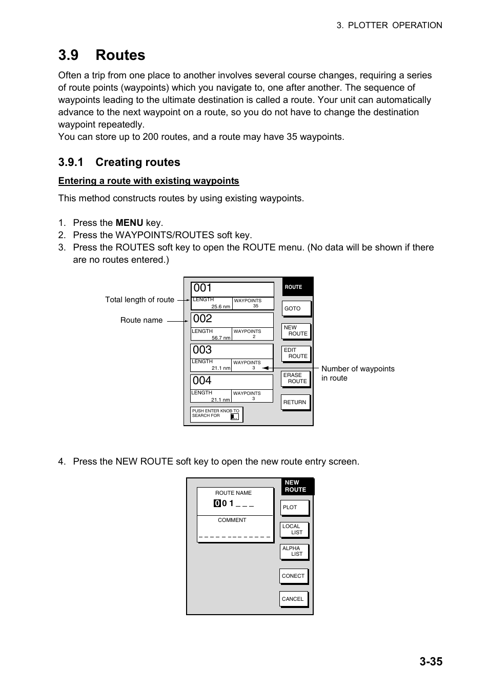 9 routes, 1 creating routes | Furuno color video plotter GD1720C User Manual | Page 106 / 247