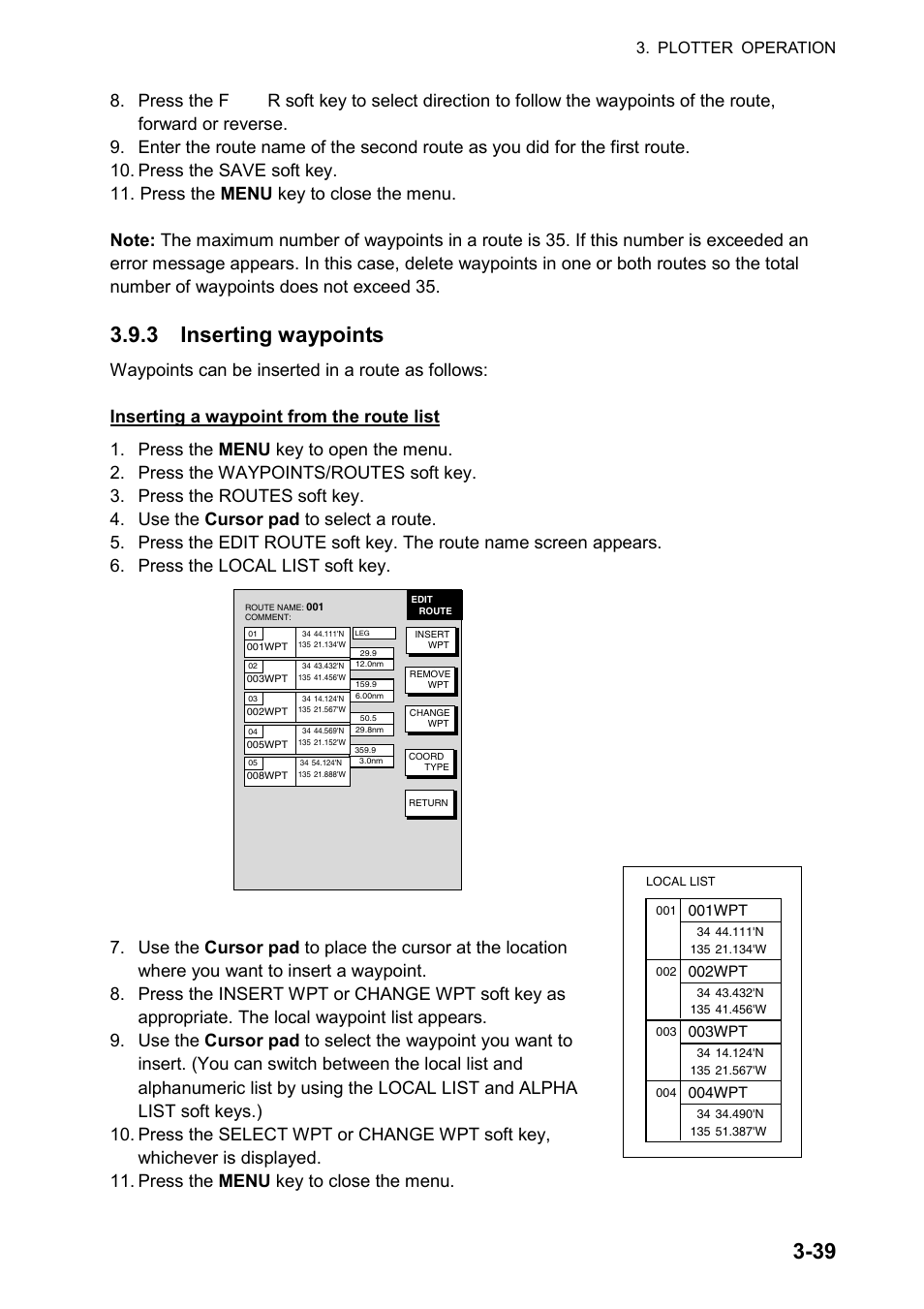 3 inserting waypoints, Plotter operation, 001wpt | 002wpt, 003wpt, 004wpt | Furuno color video plotter GD1720C User Manual | Page 110 / 247