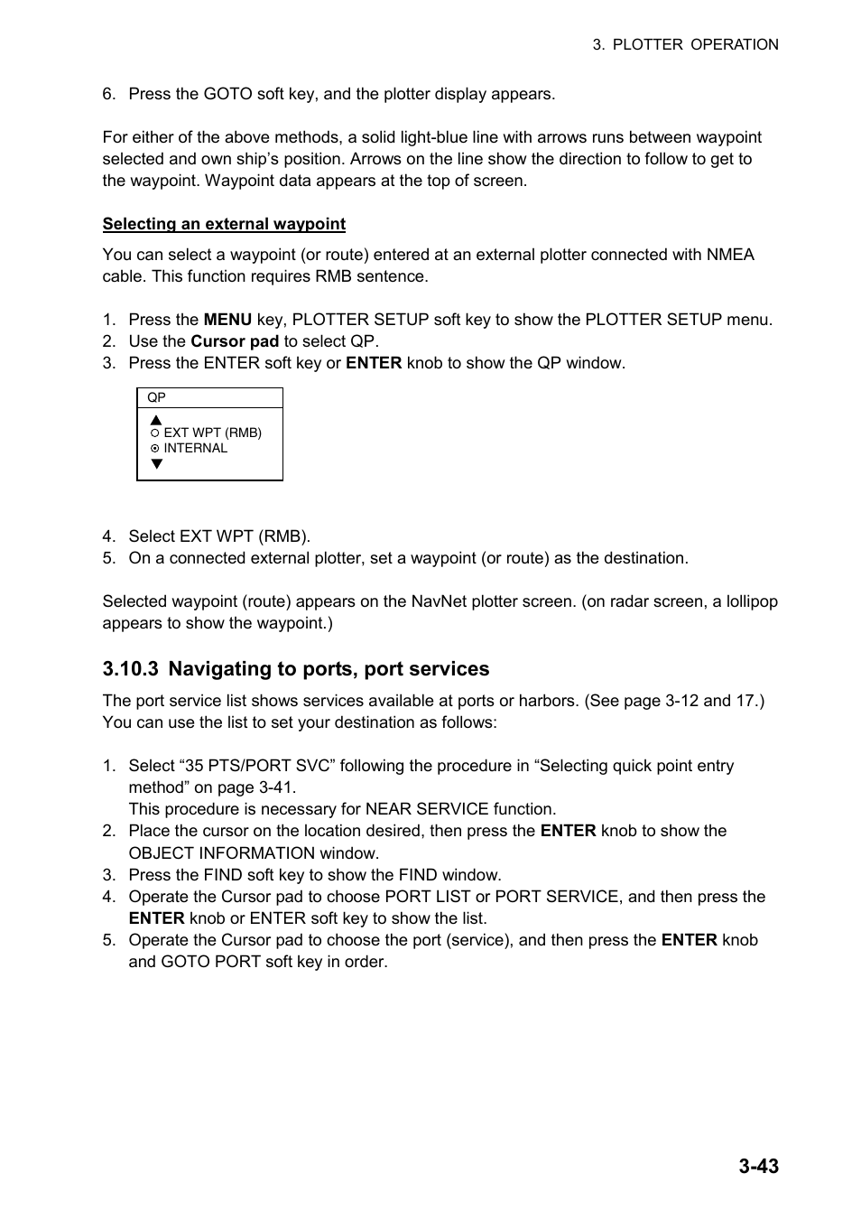 3 navigating to ports, port services | Furuno color video plotter GD1720C User Manual | Page 114 / 247