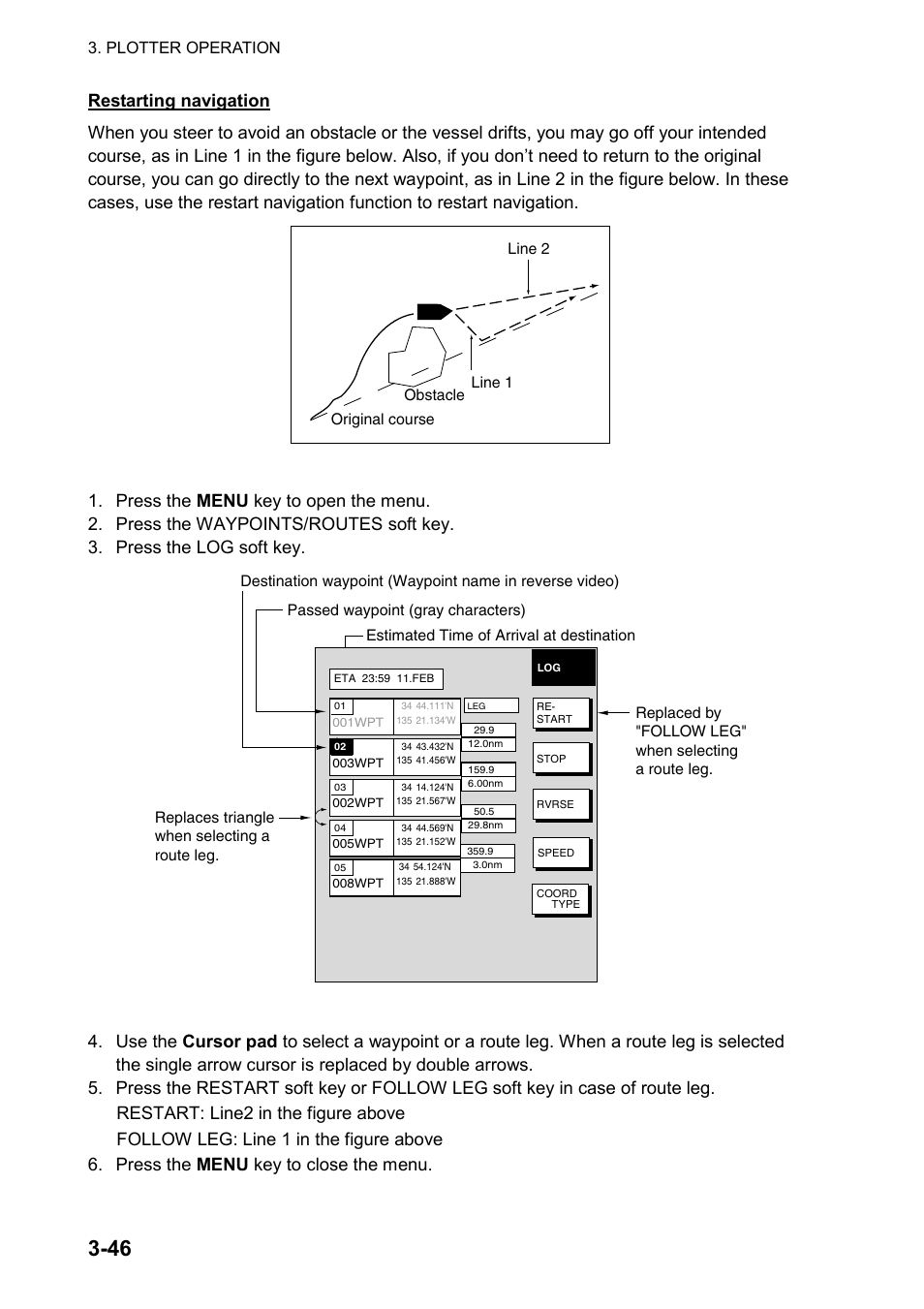 Plotter operation, Original course obstacle line 1 line 2 | Furuno color video plotter GD1720C User Manual | Page 117 / 247