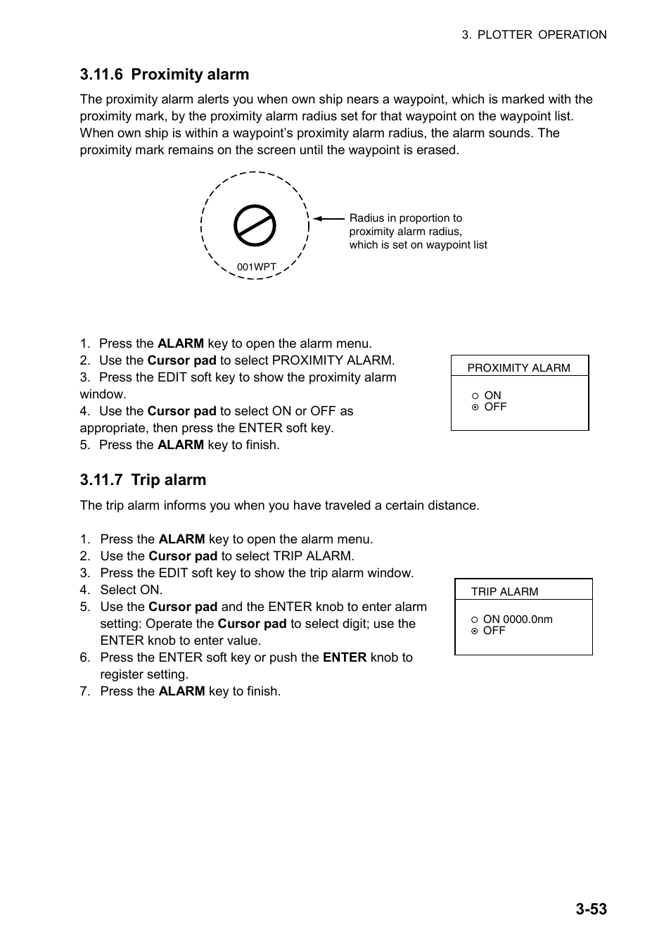 6 proximity alarm, 7 trip alarm | Furuno color video plotter GD1720C User Manual | Page 124 / 247