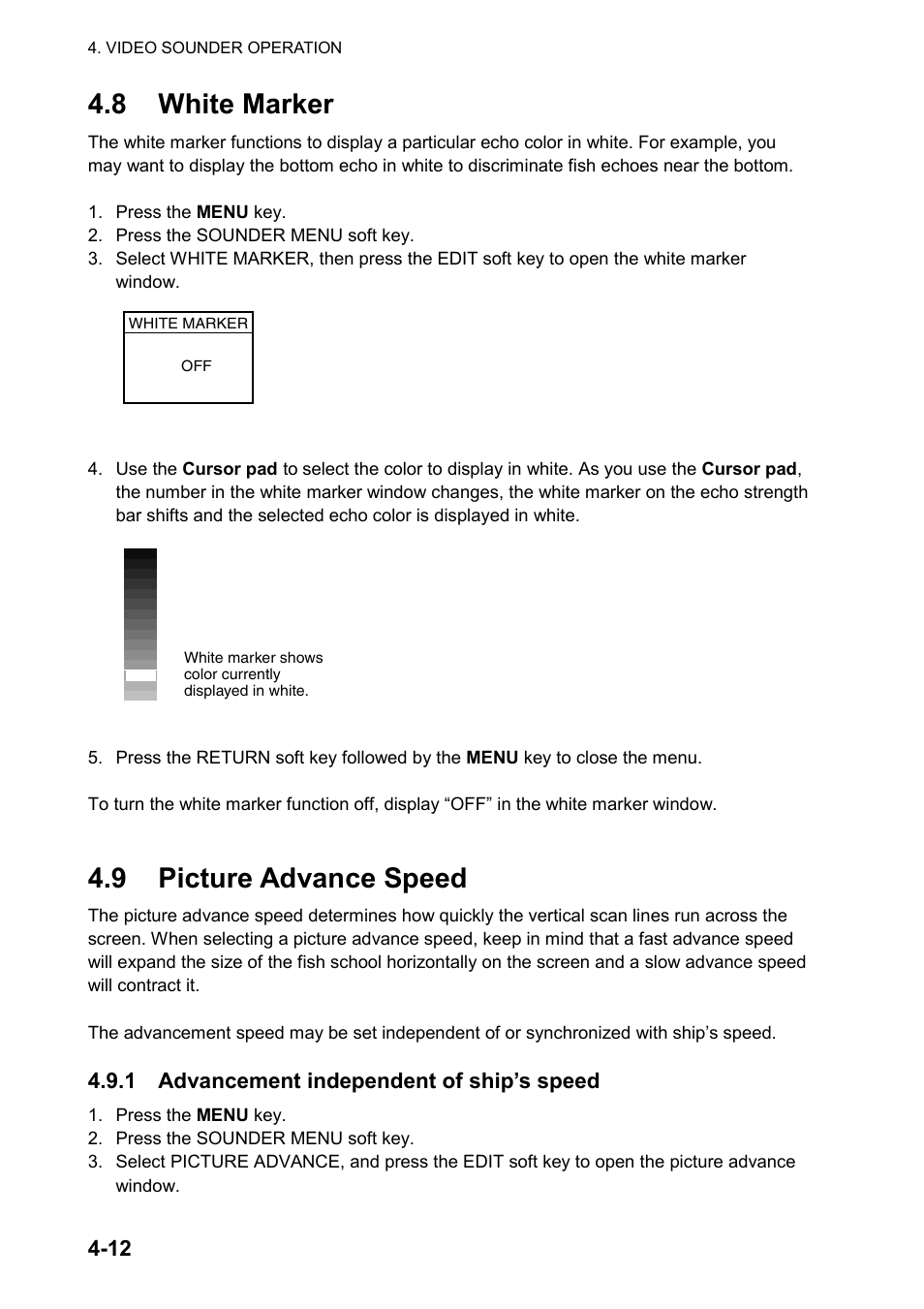 8 white marker, 9 picture advance speed | Furuno color video plotter GD1720C User Manual | Page 141 / 247