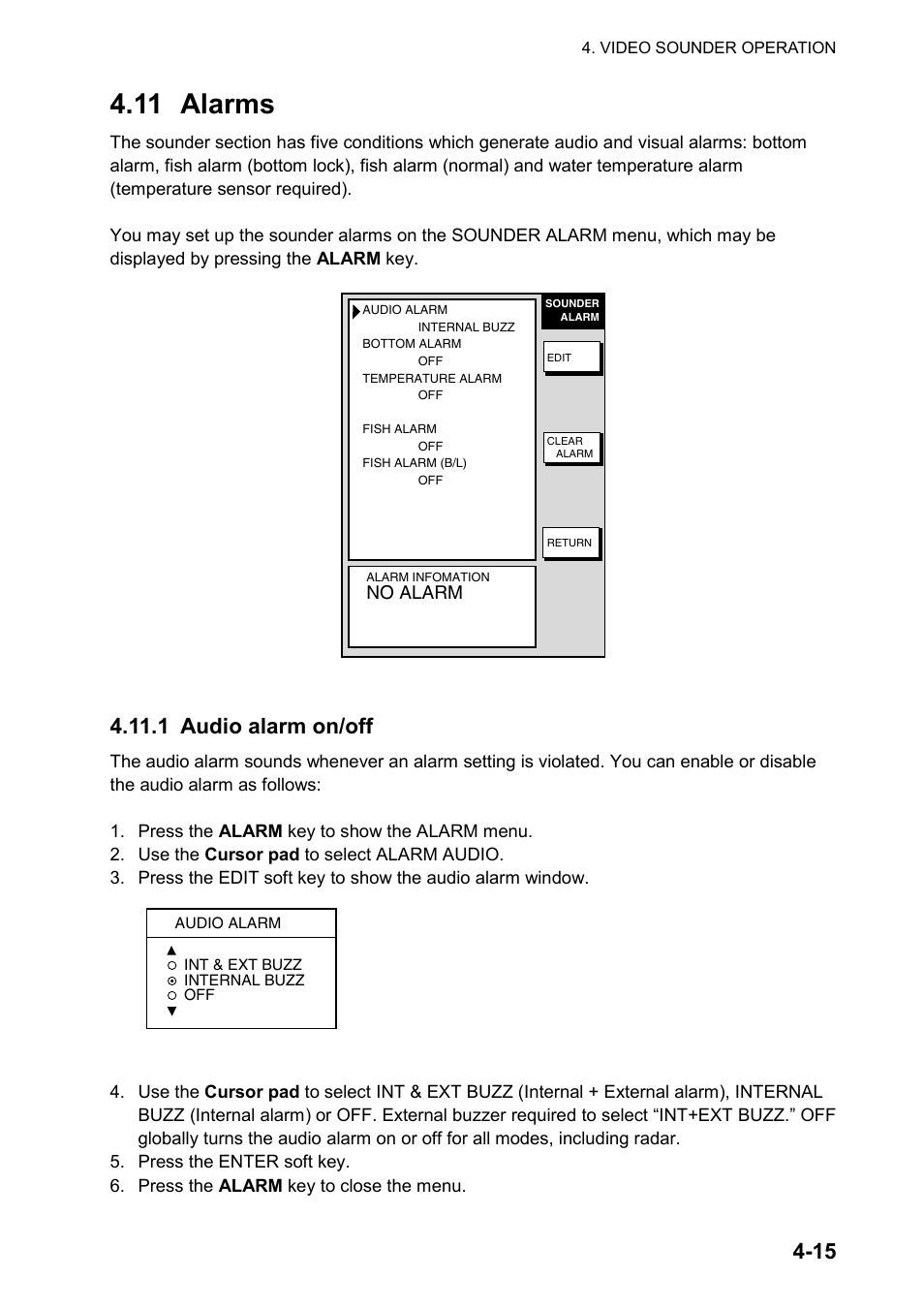 11 alarms, 1 audio alarm on/off | Furuno color video plotter GD1720C User Manual | Page 144 / 247