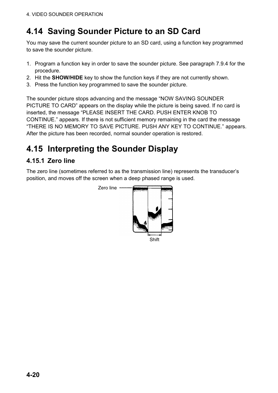 14 saving sounder picture to an sd card, 15 interpreting the sounder display | Furuno color video plotter GD1720C User Manual | Page 149 / 247