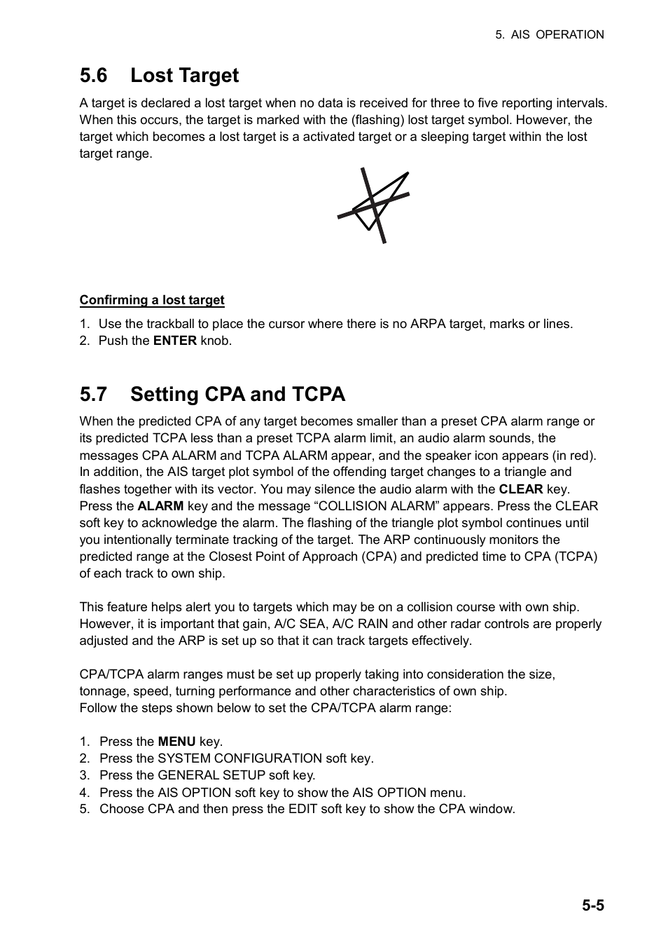 6 lost target, 7 setting cpa and tcpa | Furuno color video plotter GD1720C User Manual | Page 156 / 247