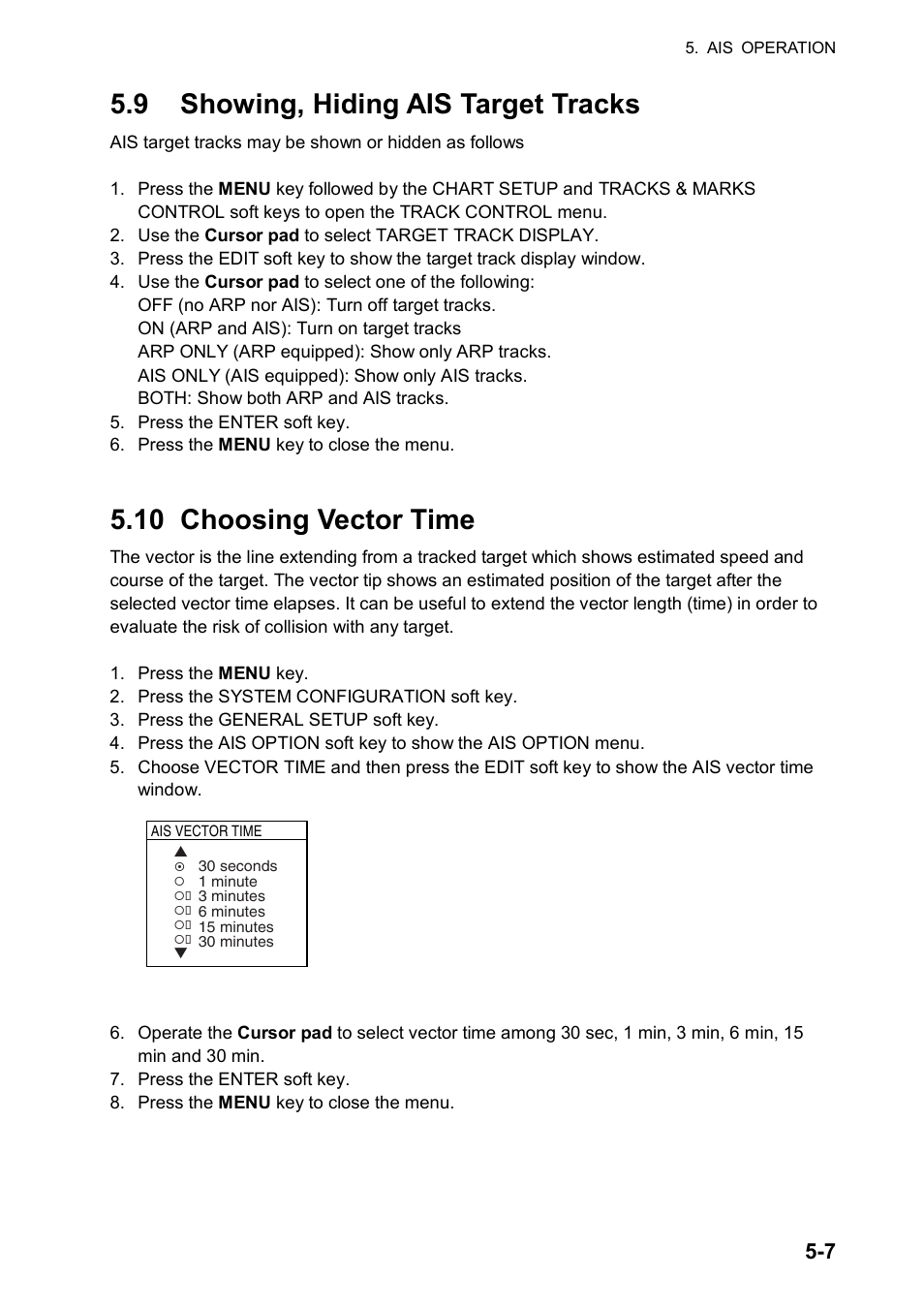 9 showing, hiding ais target tracks, 10 choosing vector time | Furuno color video plotter GD1720C User Manual | Page 158 / 247