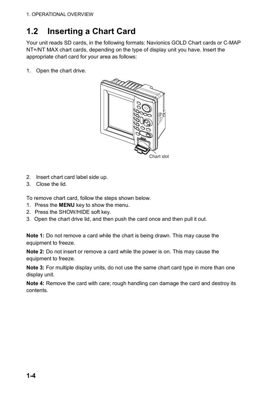 2 inserting a chart card | Furuno color video plotter GD1720C User Manual | Page 17 / 247