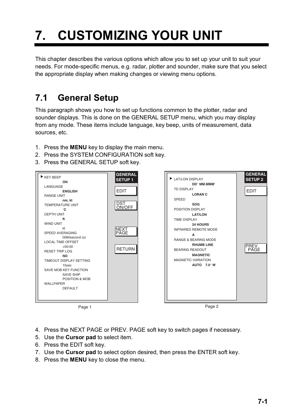 Customizing your unit, 1 general setup | Furuno color video plotter GD1720C User Manual | Page 170 / 247