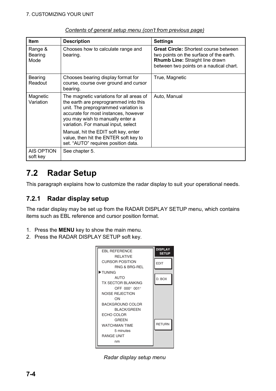 2 radar setup, 1 radar display setup | Furuno color video plotter GD1720C User Manual | Page 173 / 247