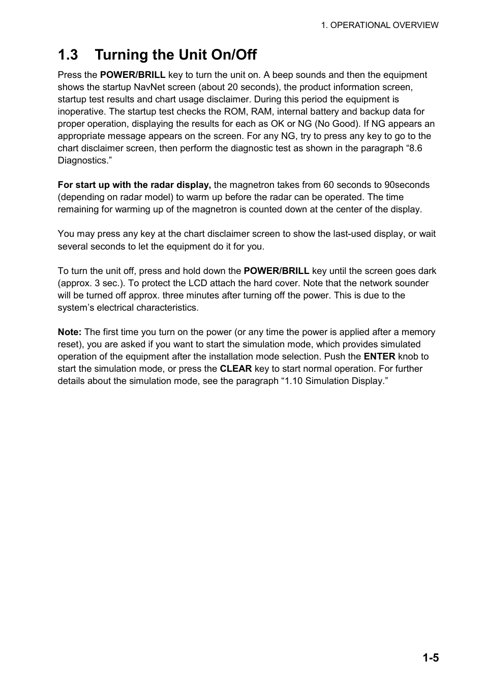 3 turning the unit on/off | Furuno color video plotter GD1720C User Manual | Page 18 / 247