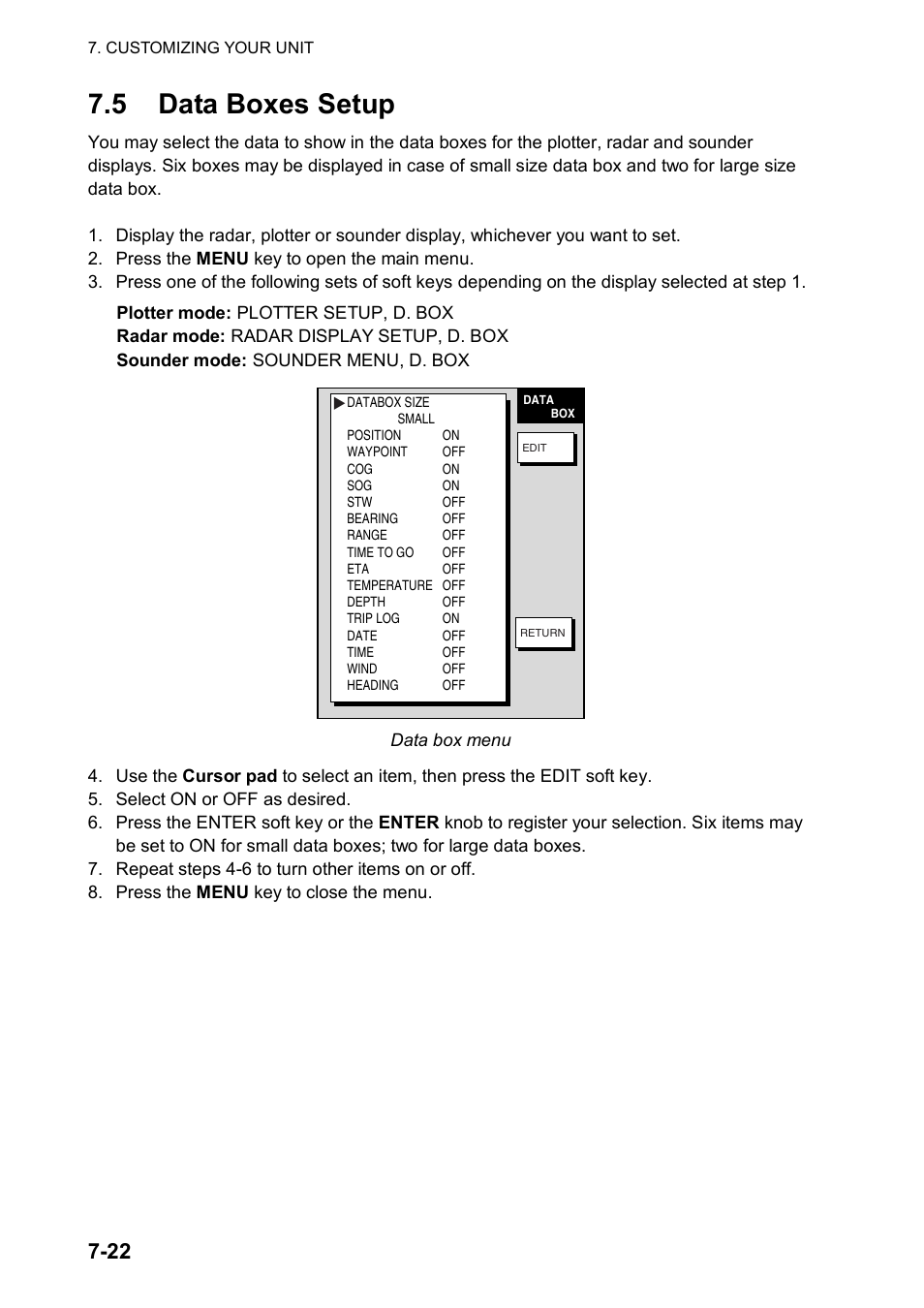 5 data boxes setup | Furuno color video plotter GD1720C User Manual | Page 191 / 247