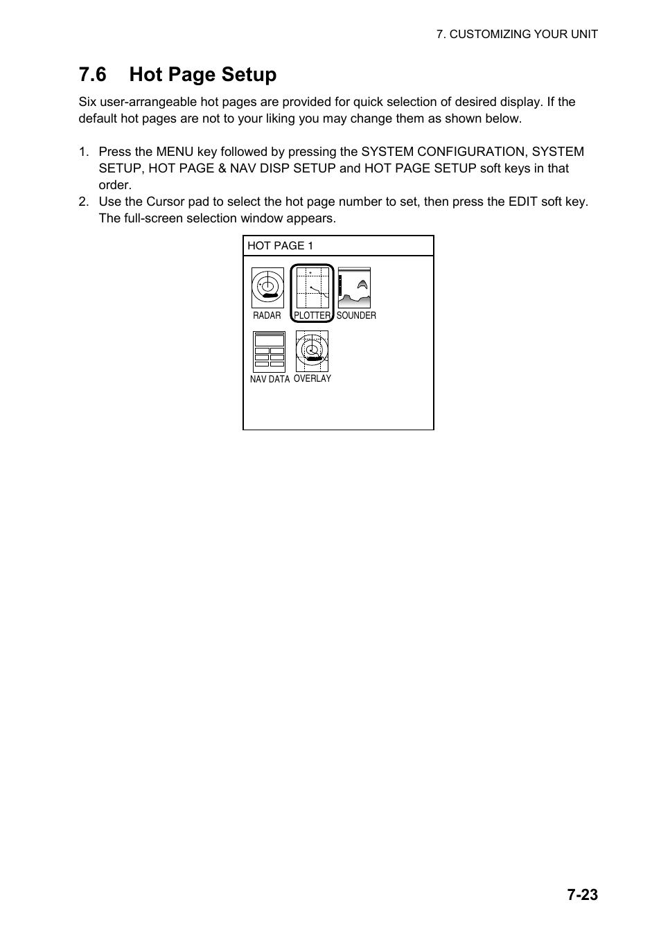6 hot page setup | Furuno color video plotter GD1720C User Manual | Page 192 / 247