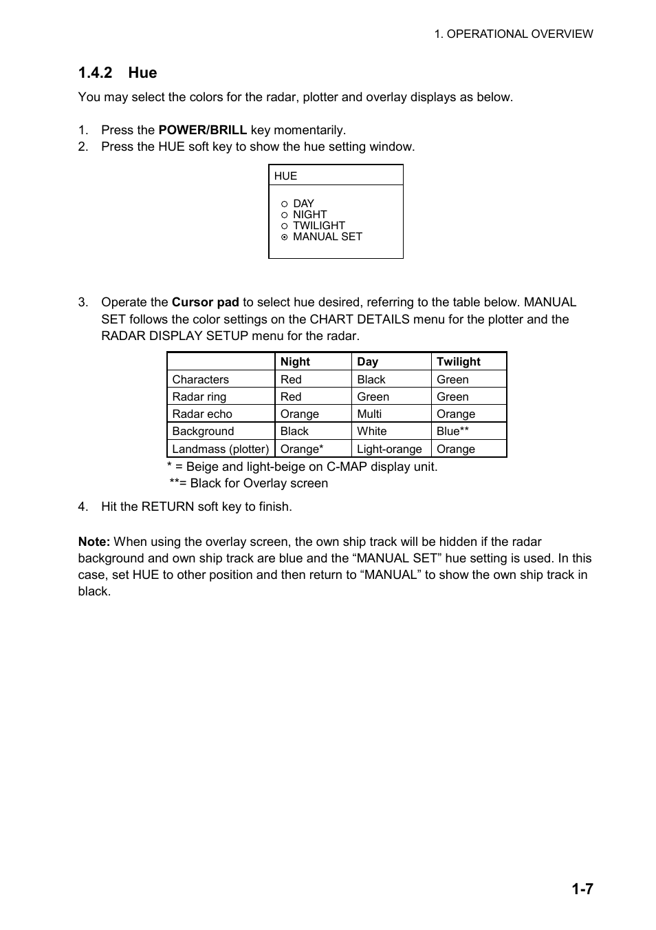 7 1.4.2 hue | Furuno color video plotter GD1720C User Manual | Page 20 / 247