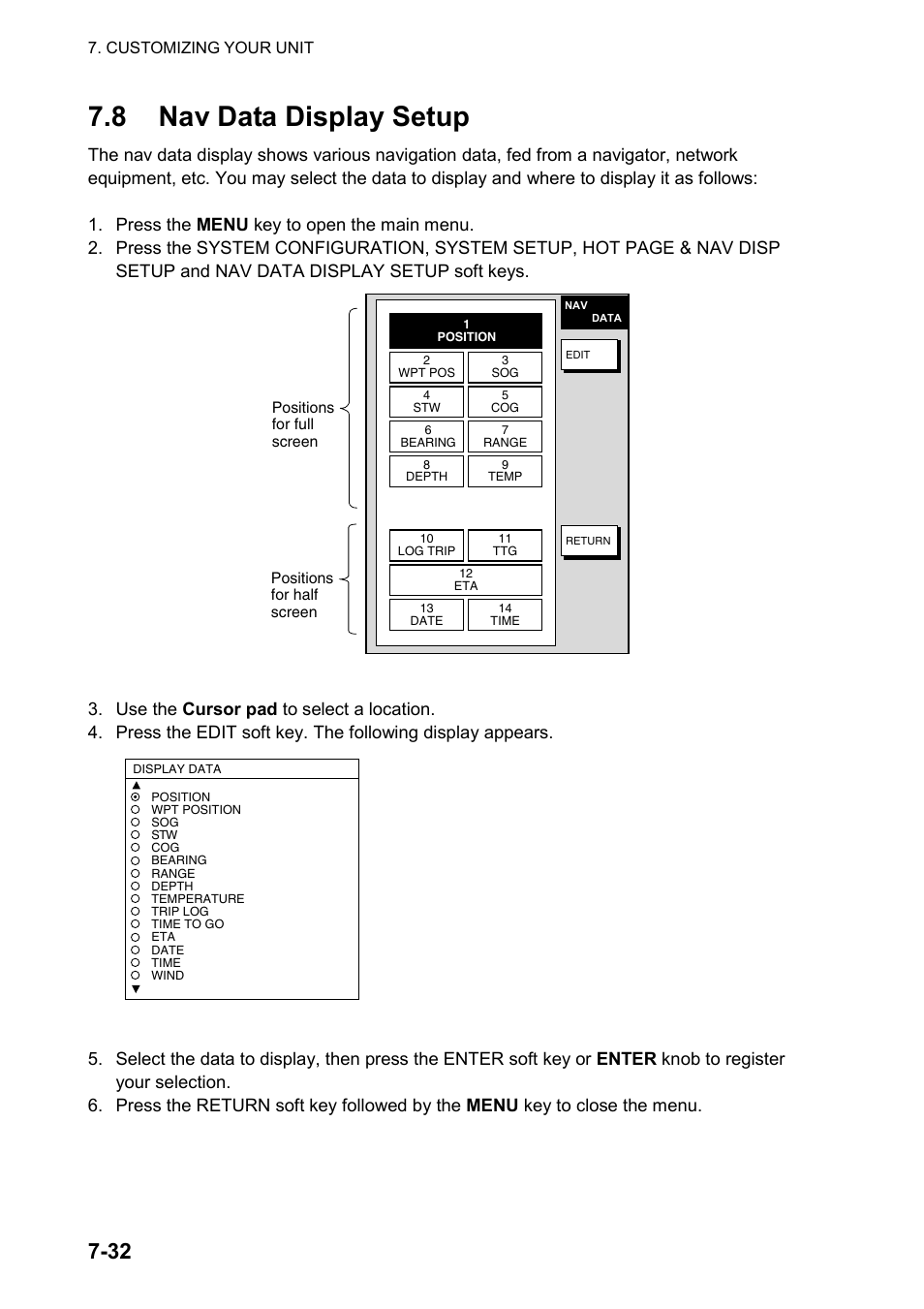 8 nav data display setup | Furuno color video plotter GD1720C User Manual | Page 201 / 247