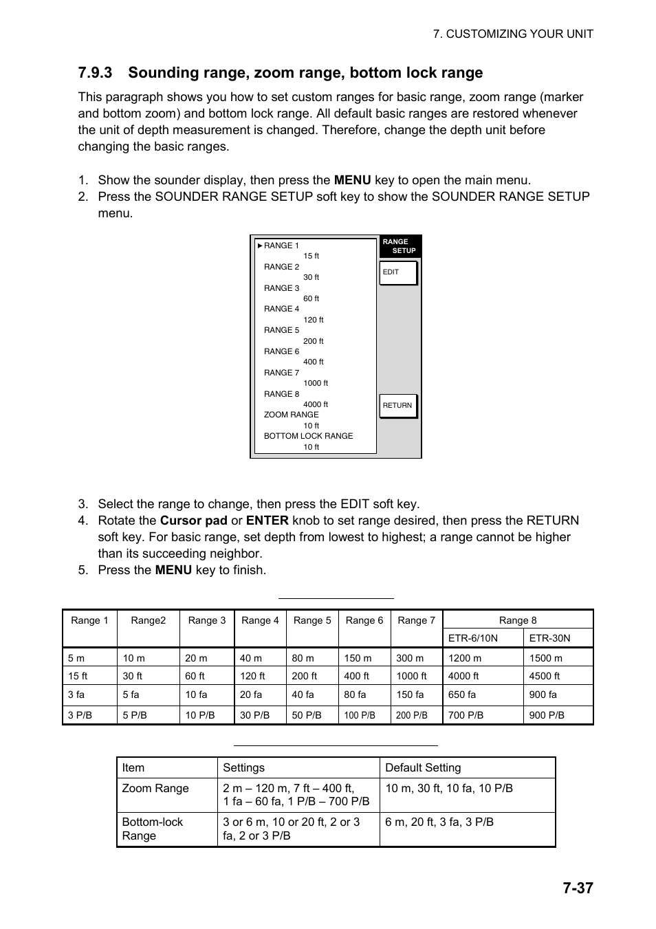 Zoom range and bottom-lock ranges | Furuno color video plotter GD1720C User Manual | Page 206 / 247