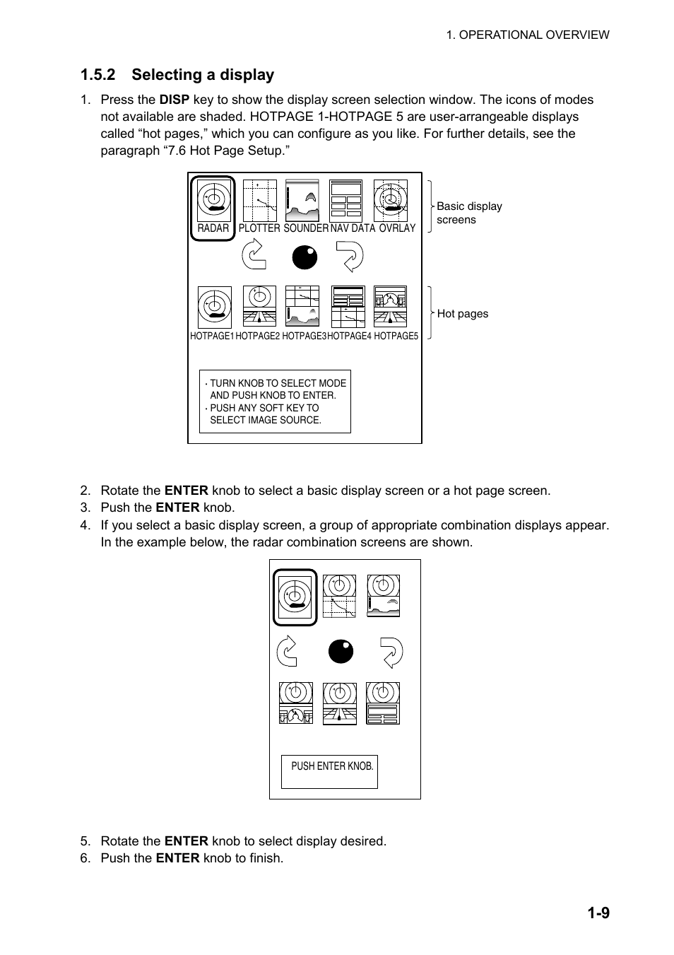 9 1.5.2 selecting a display | Furuno color video plotter GD1720C User Manual | Page 22 / 247