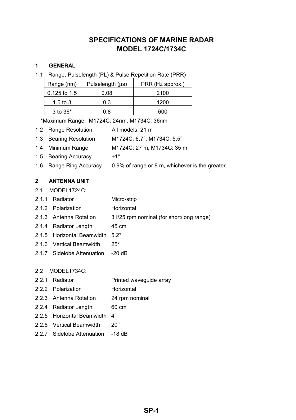 Specifications | Furuno color video plotter GD1720C User Manual | Page 236 / 247