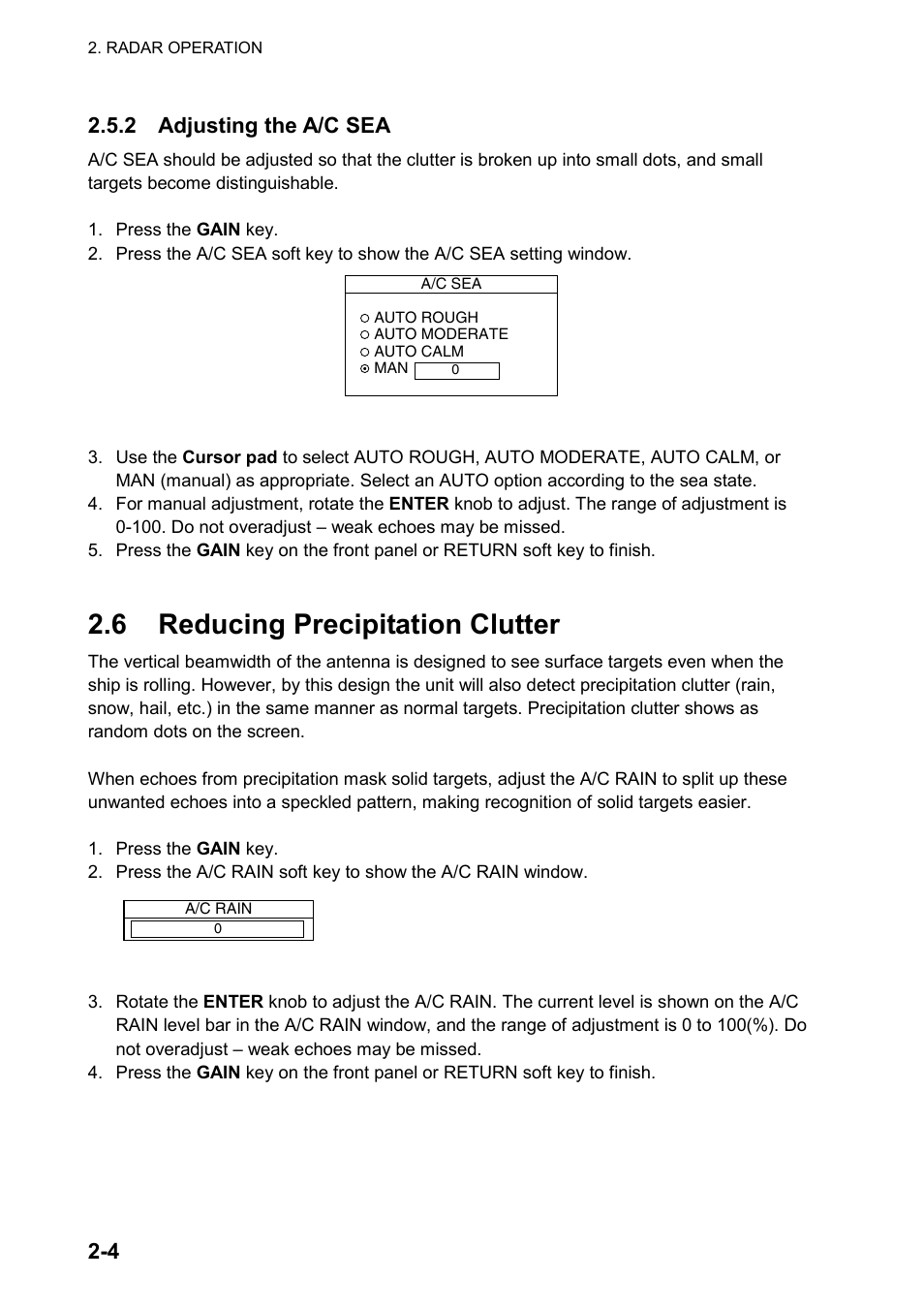 6 reducing precipitation clutter, 2 adjusting the a/c sea | Furuno color video plotter GD1720C User Manual | Page 35 / 247