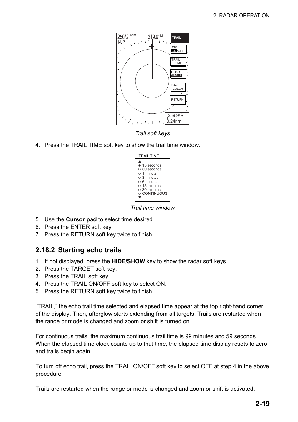 2 starting echo trails, Radar operation, H-up | Furuno color video plotter GD1720C User Manual | Page 50 / 247