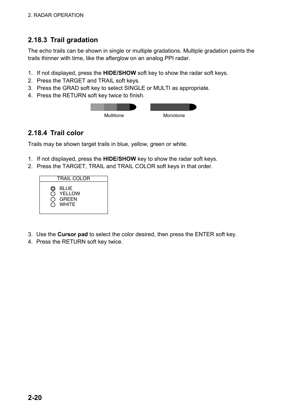 3 trail gradation, 4 trail color | Furuno color video plotter GD1720C User Manual | Page 51 / 247