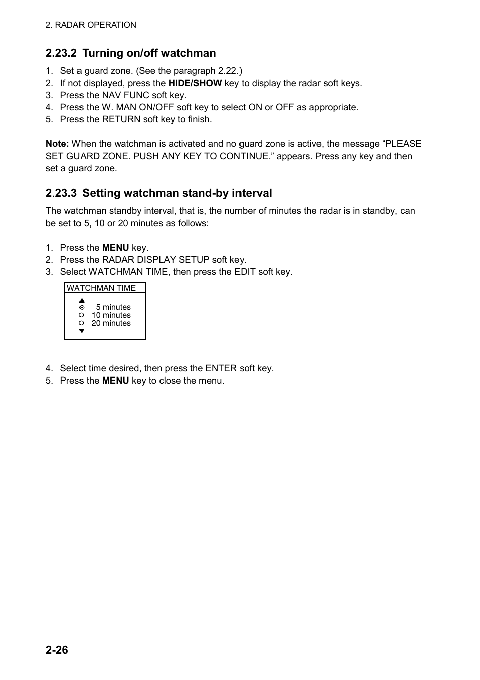 23.3 setting watchman stand-by interval | Furuno color video plotter GD1720C User Manual | Page 57 / 247