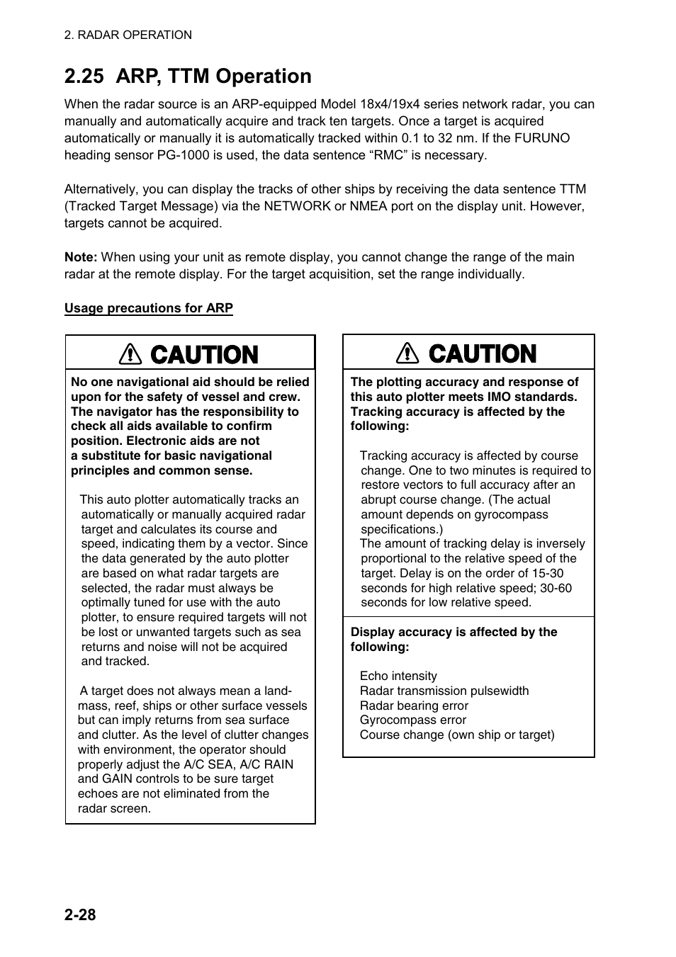 25 arp, ttm operation, Caution | Furuno color video plotter GD1720C User Manual | Page 59 / 247