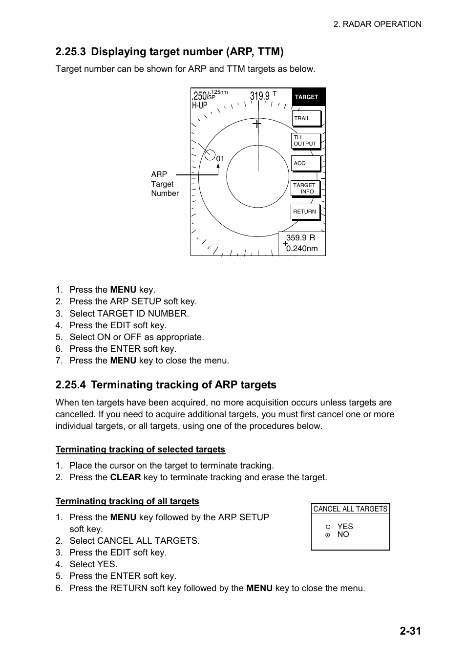 3 displaying target number (arp, ttm), 4 terminating tracking of arp targets | Furuno color video plotter GD1720C User Manual | Page 62 / 247