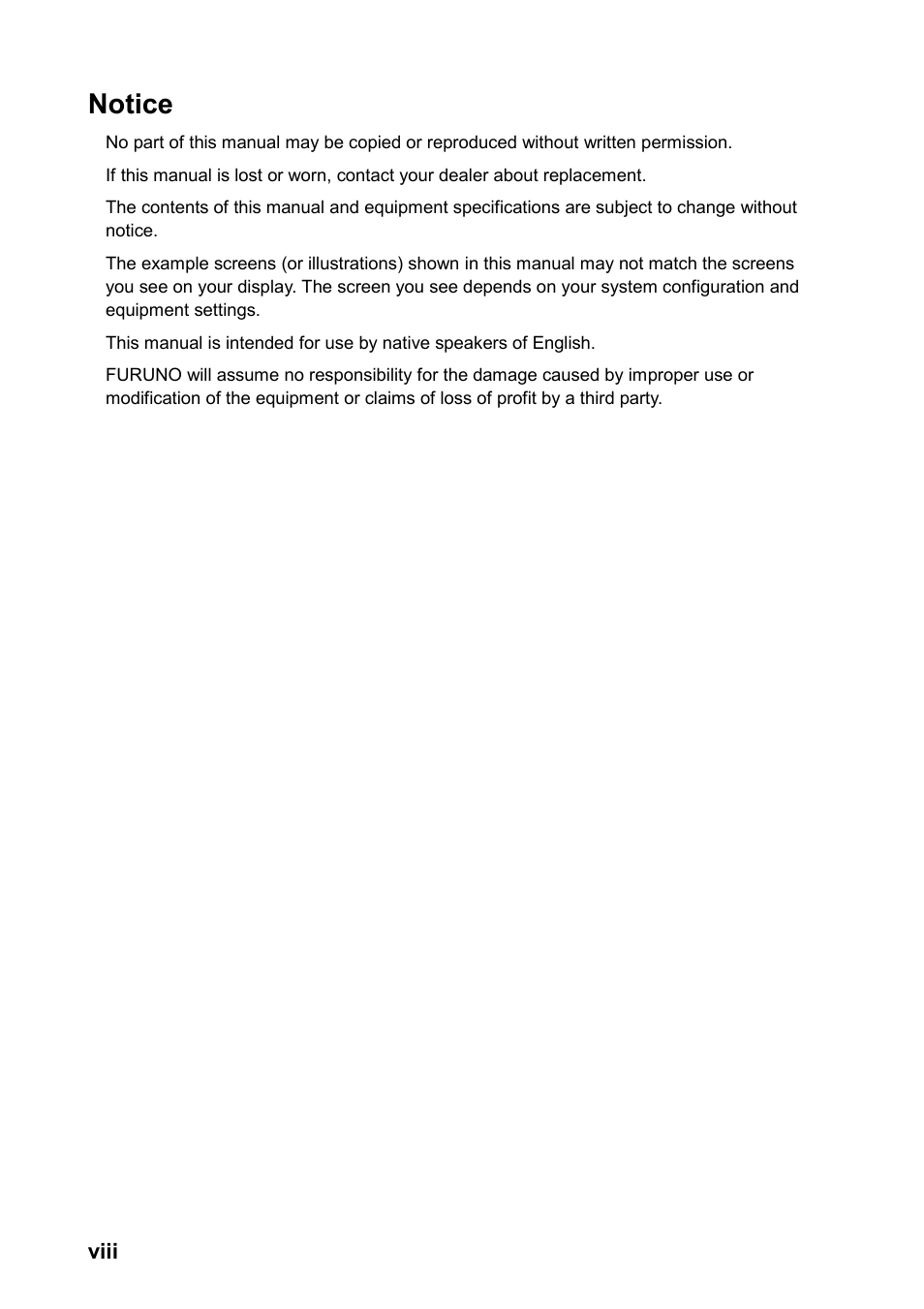 Notice | Furuno color video plotter GD1720C User Manual | Page 9 / 247