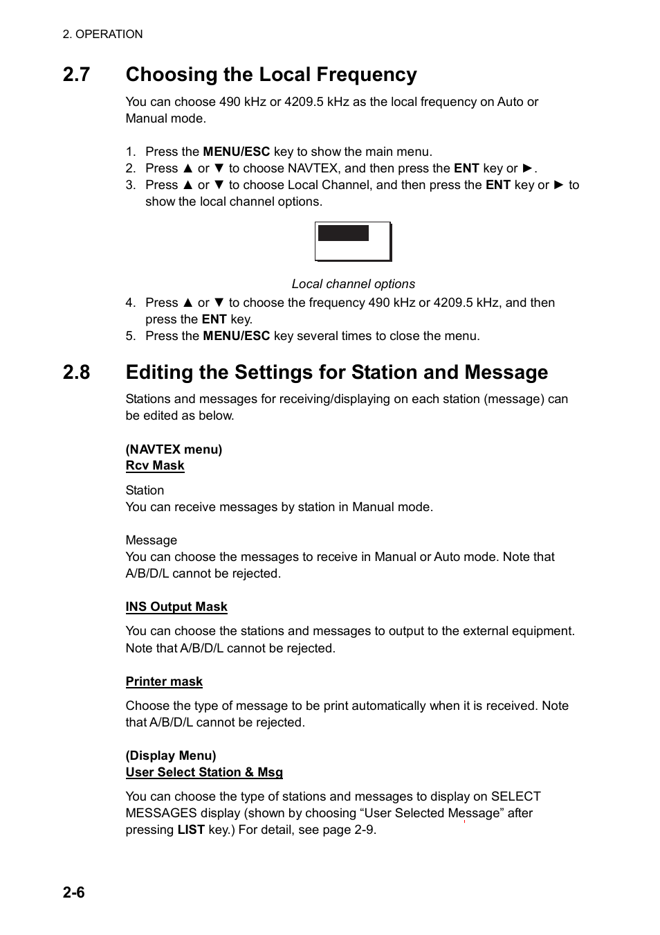 7 choosing the local frequency, 8 editing the settings for stationj and message, 8 editing the settings for station and message | Furuno NX-700A/B User Manual | Page 26 / 89