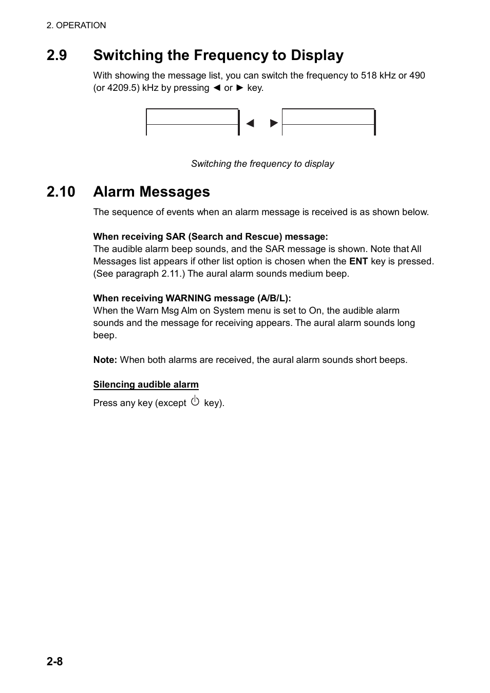 9 switching the frequency to display, 10 alarm messages | Furuno NX-700A/B User Manual | Page 28 / 89