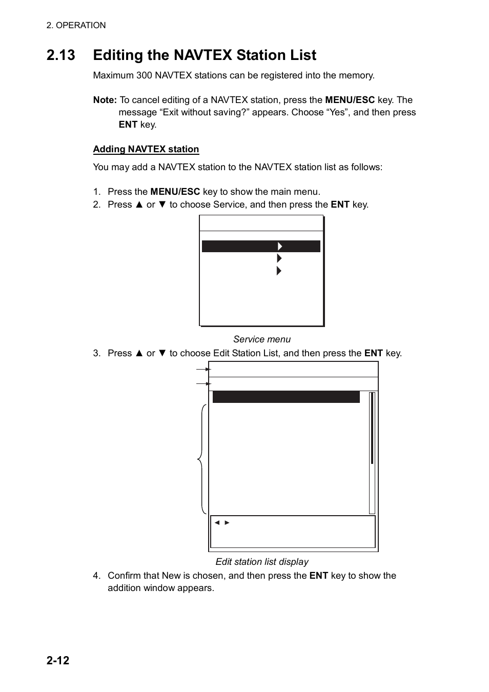 13 editing the navtex station list | Furuno NX-700A/B User Manual | Page 32 / 89