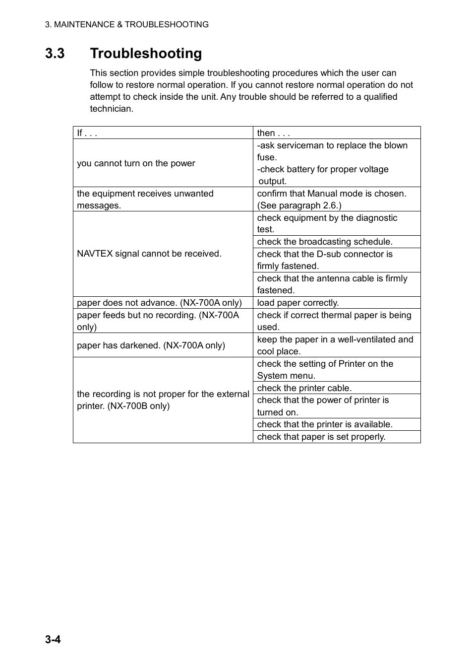 3 troubleshooting | Furuno NX-700A/B User Manual | Page 44 / 89